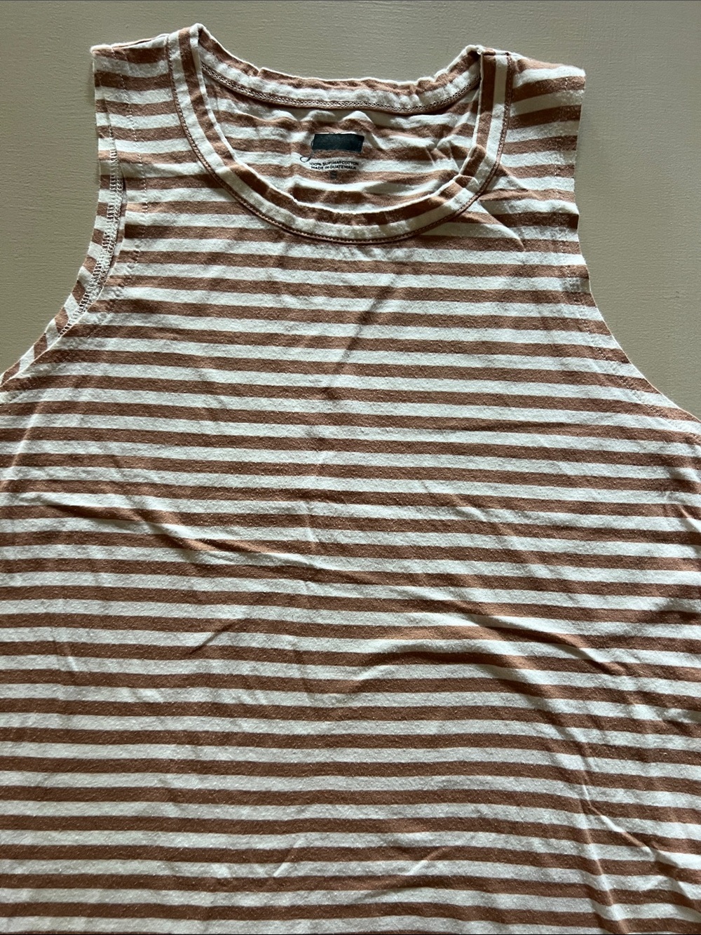 Striped Sleeveless Tank Top - Tan & White